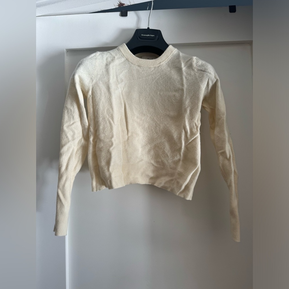 WILFRED Free Cream 100% Wool Crop Long Sleeve Pullover Sweater Size Small